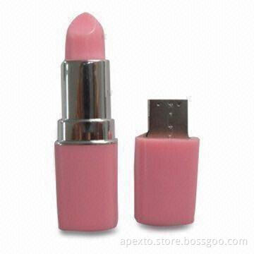 Lipstick USB Flash Drive with 512MB to 32GB Memory Capacity, OEM and ODM Orders Welcomed